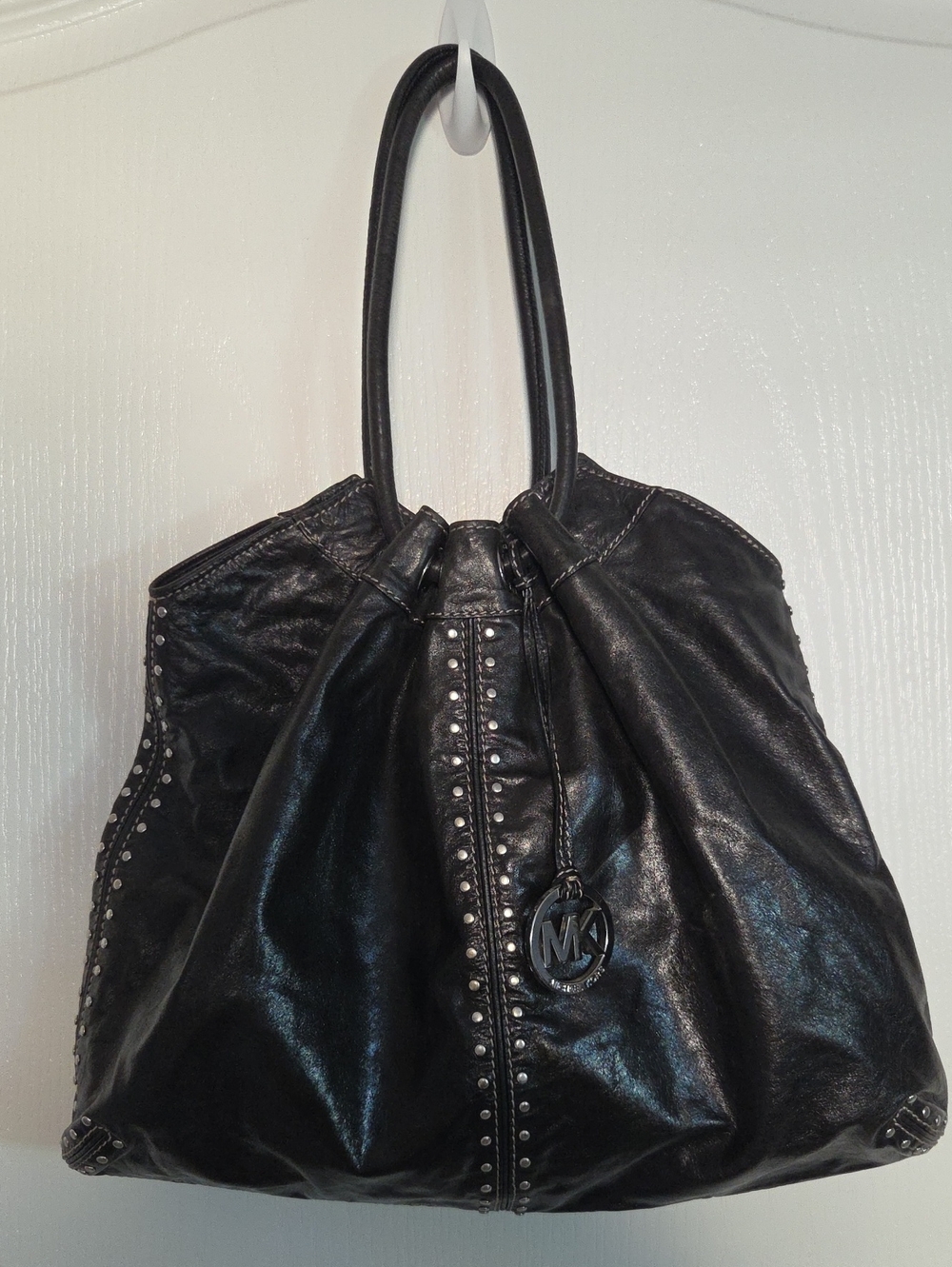 Michael Kors Black Leather Shoulder Tote with Stud Detail